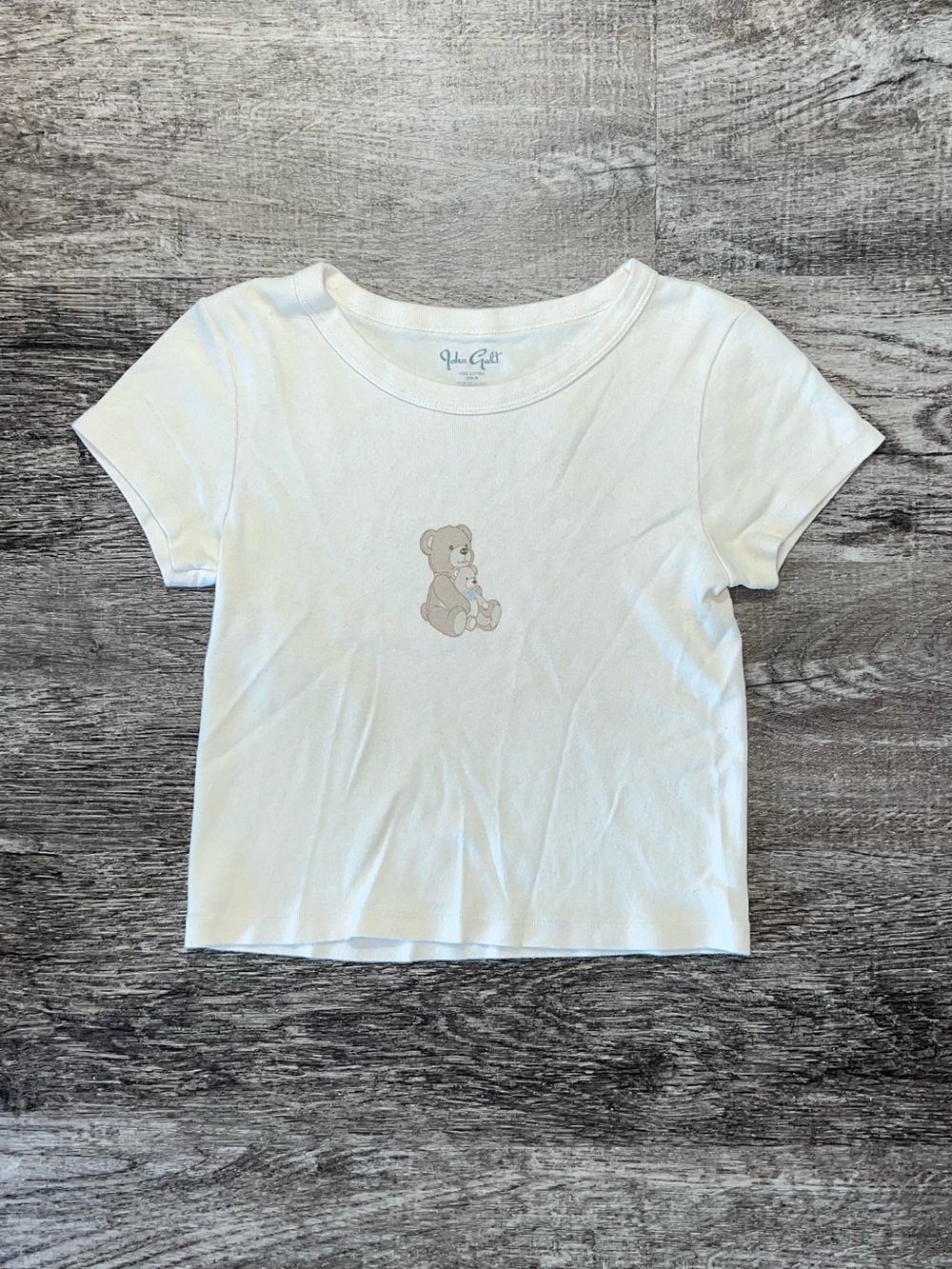 John Galt Off-White Teddy Bear Short Sleeve Baby Tee Women’s One Size Fits Most